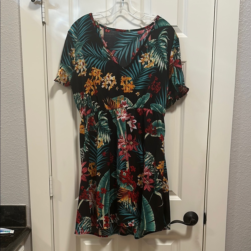 SHEIN Tropical Floral A-Line Dress Coverup